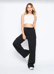 Kargo Cepli Palazzo Oversize Kesim İki iplik Bol Paça Eşofman Altı Pantalon - Siyah