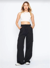 Kargo Cepli Palazzo Oversize Kesim İki iplik Bol Paça Eşofman Altı Pantalon - Siyah
