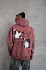Erkek Ön Arka Baskılı Kapşonlu Sweat - Gül Kurusu