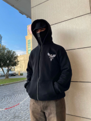 Samuray kapüşonlu ZIP Fermuarlı kapüşonlu SweatShirt - Siyah