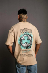 Erkek Sırt Baskılı T-shirt - Bej