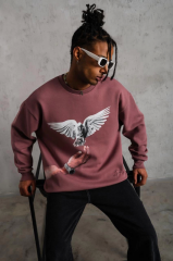 Erkek Güvercin Baskılı Sweatshirt - Gül Kurusu