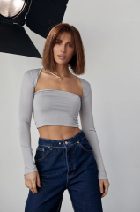 Kara Yaka Uzun Kollu Crop - Taş
