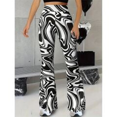YÜKSEL BEL ZEBRA DESENLİ TAYT KADIN DESENLİ TAYT ZEBRA SİYAH BEYAZ DESENLİ TAYT