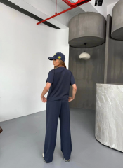 Osy Modal Yumuşak Dokulu Kumaş Kısa Kollu Bluz Rahat Pantalon ikili Takım- Füme