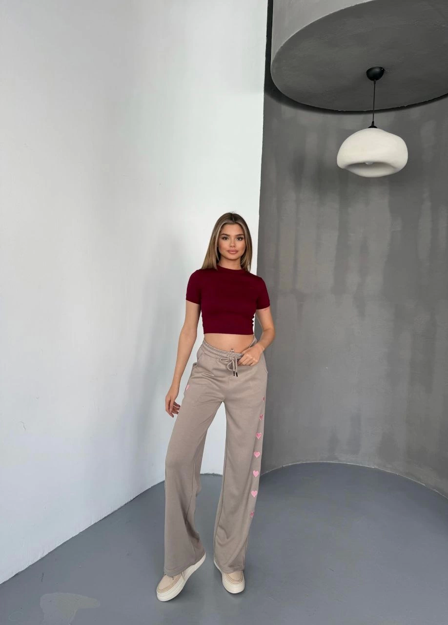 Osy Modal Yumuşak Dokulu Kumaş Nakış işlemeli Rahat Bol Paça Eşofman Pantalon - Bej