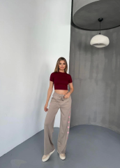Osy Modal Yumuşak Dokulu Kumaş Nakış işlemeli Rahat Bol Paça Eşofman Pantalon - Bej