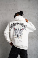 Erkek Kordon İpli Baskılı Kapüşonlu Sweatshirt - Beyaz