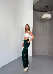 Osy Modal Yumuşak Dokulu Kumaş Nakış işlemeli Rahat Bol Paça Eşofman Pantalon - Haki