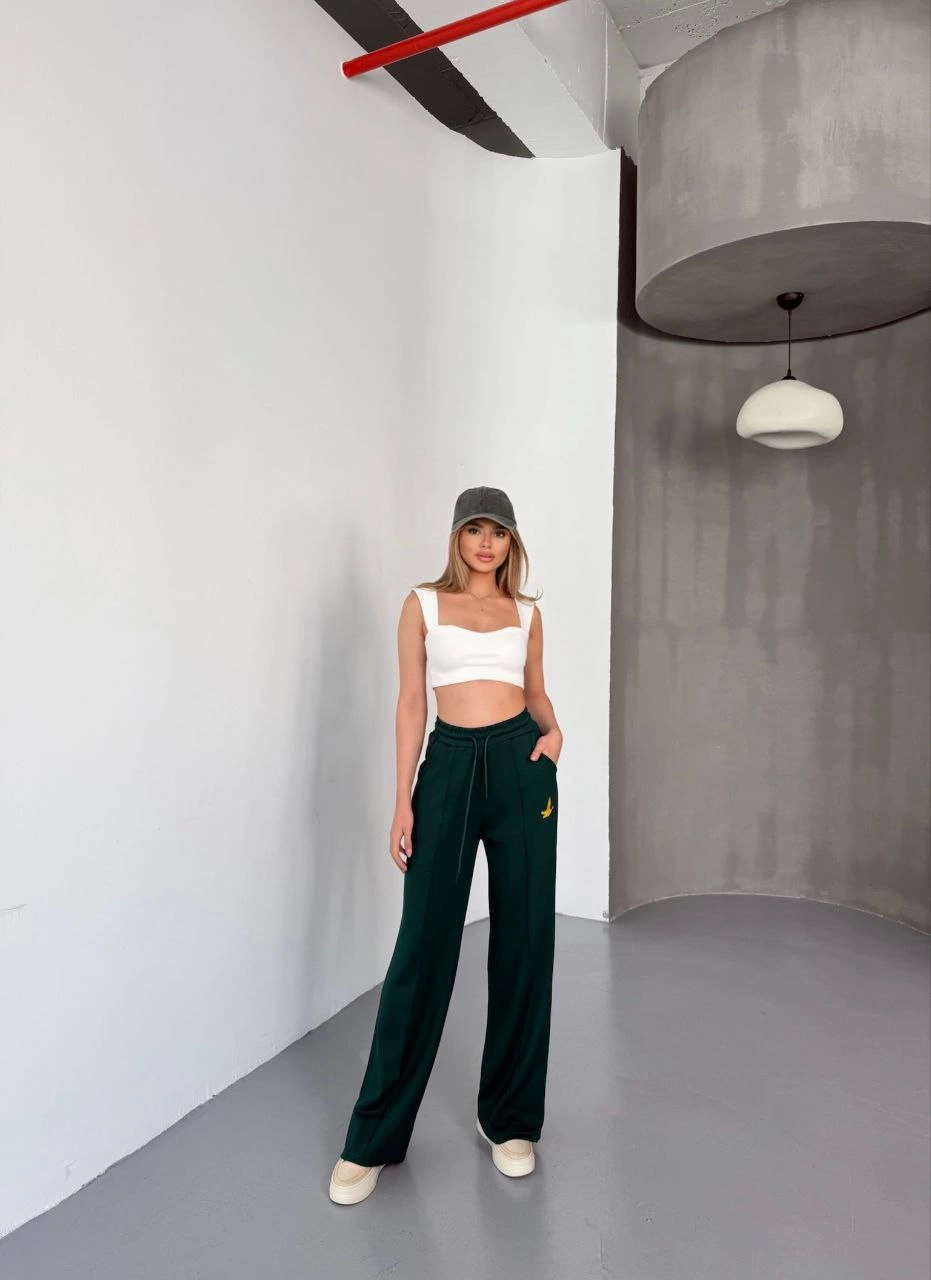 Osy Modal Yumuşak Dokulu Kumaş Nakış işlemeli Rahat Bol Paça Eşofman Pantalon - Haki