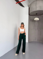 Osy Modal Yumuşak Dokulu Kumaş Nakış işlemeli Rahat Bol Paça Eşofman Pantalon - Haki