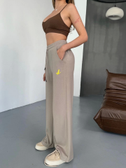 Osy Modal Yumuşak Dokulu Kumaş Nakış işlemeli Rahat Bol Paça Eşofman Pantalon - Bej
