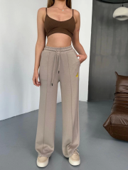 Osy Modal Yumuşak Dokulu Kumaş Nakış işlemeli Rahat Bol Paça Eşofman Pantalon - Bej