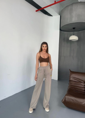 Osy Modal Yumuşak Dokulu Kumaş Nakış işlemeli Rahat Bol Paça Eşofman Pantalon - Bej