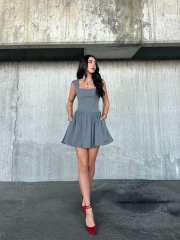 Kolsuz Mini Elbise- Gri