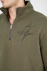 Erkek Yarım Fermuarlı Baskılı Sweat - Yeşil