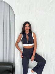 Osy Modal Yumuşak Dokulu Kumaş Tam Fermuarlı Crop Pantalon İkili Takım - Antrasit