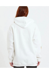 Kadın Baskılı Kapüşonlu Sweatshirt - Beyaz