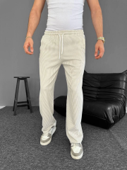Su Yolu Çizgili Cepli Pantalon Yazlık - Bej