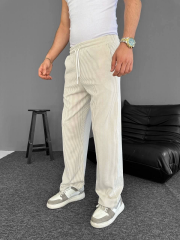 Su Yolu Çizgili Cepli Pantalon Yazlık - Bej