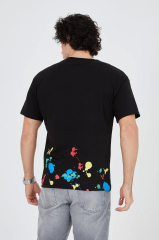 Erkek Baskılı Penye T-Shirt - Siyah