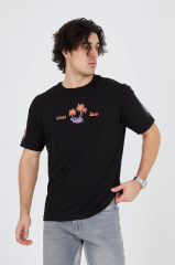 Erkek Ön ve Arka Baskılı T-Shirt - Siyah