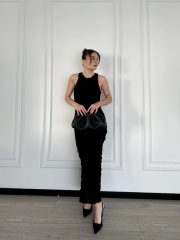 Kolsuz Uzun Elbise - Siyah