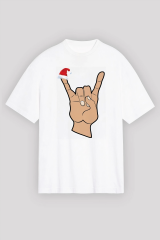 Noel Başlıklı Serçe Parmak T-shirt - Beyaz