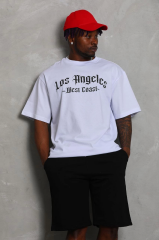 Unisex Oversize Baskılı Bisiklet Yaka T-Shirt - Beyaz