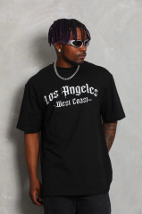 Unisex Oversize Baskılı Bisiklet Yaka T-Shirt - Siyah
