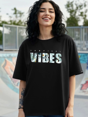 Kadın Baskılı Oversize T-shirt - Siyah
