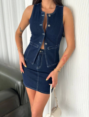 Kot Jeans Etekli ikili Takım - Lacivert