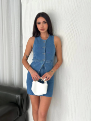 Kot Jeans Etekli ikili Takım - Mavi