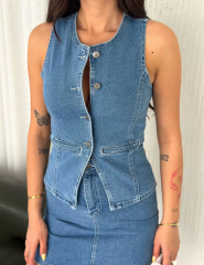 Kot Jeans Etekli ikili Takım - Mavi