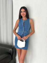 Kot Jeans Etekli ikili Takım - Mavi