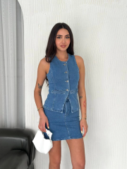 Kot Jeans Etekli ikili Takım - Mavi