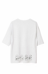 Unisex Bisiklet Yaka Baskılı Oversize T-Shirt - Beyaz