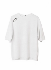 Unisex Bisiklet Yaka Baskılı Oversize T-Shirt - Beyaz