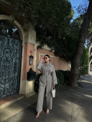 Kadın Uzun Kollu Yakalı Gömlek Pantalon Takım- Gri
