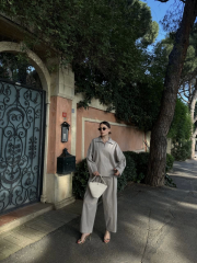 Kadın Uzun Kollu Yakalı Gömlek Pantalon Takım- Gri