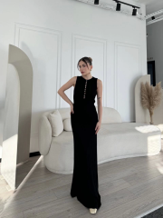 Kalın Fitilli Uzun Triko Elbise - Siyah