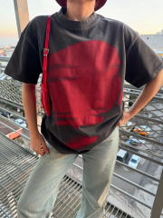 Bisiklet Yaka Yıkamalı Baskılı T-Shirt - Antrasit