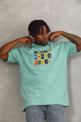 Unisex Oversize Baskılı Bisiklet Yaka T-Shirt - Mint Yeşili