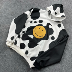 Kadın Smiley Face Kapüşonlu Sweatshirt - Siyah