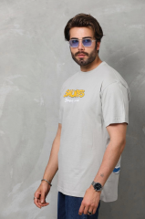 Unisex Basic Bisiklet Yaka Oversize T-Shirt - Gri