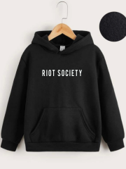 Çocuk Unisex Kapüşonlu Riot Society Baskılı Sweatshirt - Siyah