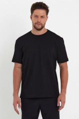 Unisex Düz Biskilet Yaka Oversize T-shirt - Siyah