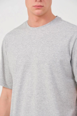 Unisex Düz Biskilet Yaka Oversize T-shirt - Gri