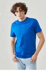 Unisex Düz Biskilet Yaka Oversize T-shirt - Mavi