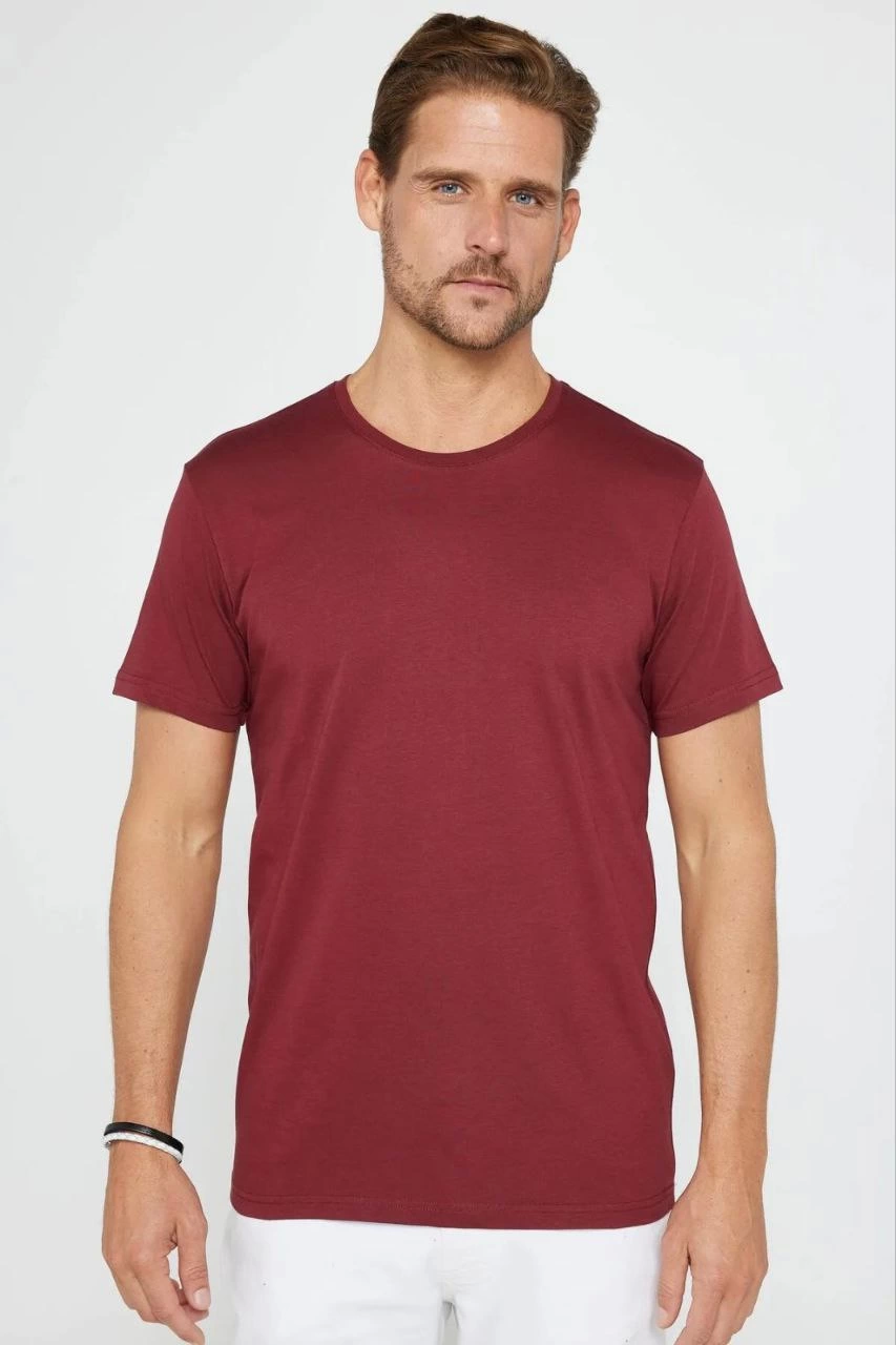Unisex Düz Biskilet Yaka Oversize T-shirt - Bordo
